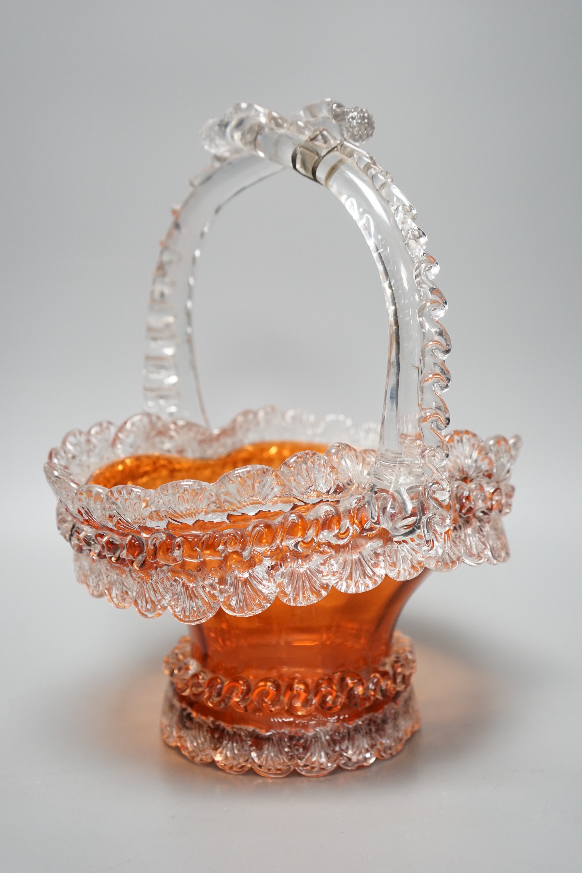 A Thomas Webb coloured glass basket, 32cm